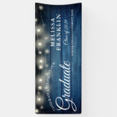 String Lights Blue Rustic Wood Afstuderen Banner (Verticaal)