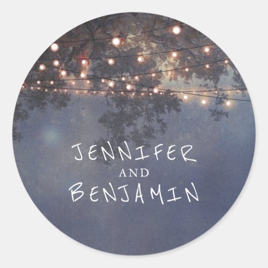 String Lights Boom Rustieke Bruiloft Ronde Sticker (Voorkant)