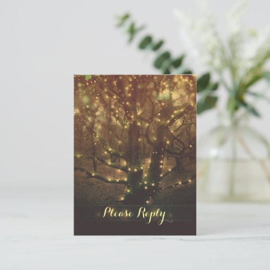 string lights bos bomen RSVP briefkaarten (Staand voorkant)