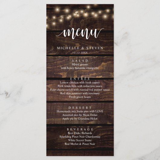 String Lights Brown Kraft Wedding Elopement Dinner Menu (Voorkant)