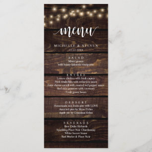 String Lights Brown Kraft Wedding Elopement Dinner Menu