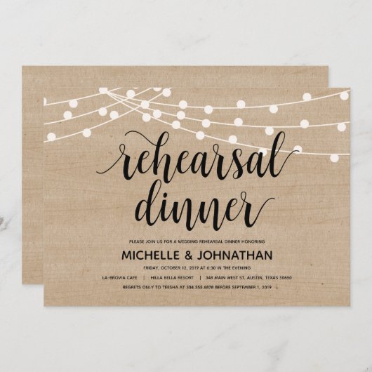 String Lights bruiloft repetitie diner uitnodiging (Voorkant / Achterkant)