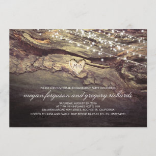 String Lights Carved Heart Rustic Engagement Party Kaart