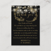 String Lights Dank u zwart en goud bruiloft Plaatskaartje (Voorkant)