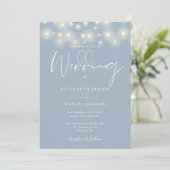 String Lights Dusty Blue Photo Wedding Kaart (Staand voorkant)