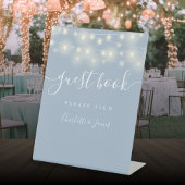 String Lights Dusty Blue Script Gastenboek Reclamebord Met Voetstuk