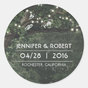 String Lights Eiken boom takken Rustieke bruiloft Ronde Sticker
