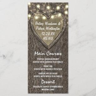 String Lights + Eikenboom Bark Wedding Menu Kaarte