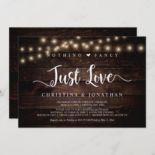 String Lights, Elopement, niets Fancy gewoon liefd Kaart (Voorkant / Achterkant)