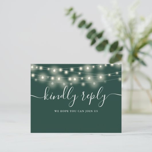 String Lights Emerald Green Song Aanvraag RSVP Uitnodiging Briefkaart (Staand voorkant)