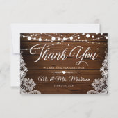 String Lights en Lace Rustic Wood Wedding Bedankkaart (Voorkant)