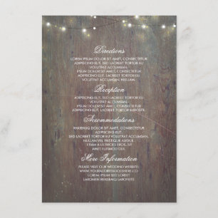 String Lights en Rustic Wood Wedding Information Informatiekaartje