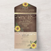 String Lights en rustieke zonnebloem bruiloft All In One Uitnodiging (Binnen)