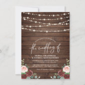 String Lights Eucalyptus & Burgundy Floral Wedding Kaart (Voorkant)