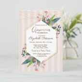 String Lights Floral Wood Stripes Quinceañera Kaart (Staand voorkant)