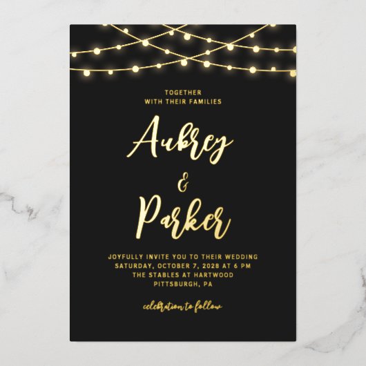 String Lights FOLIE Aangepaste Kleur Bruiloft Uitn Folie Uitnodiging (Voorkant)