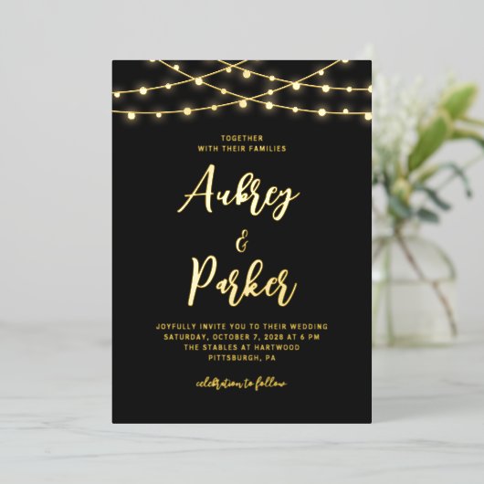 String Lights FOLIE Aangepaste Kleur Bruiloft Uitn Folie Uitnodiging (Staand Voorkant)