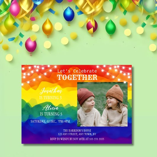 String Lights Foto Kleurrijke gezamenlijke verjaar Kaart