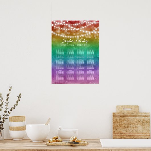 String Lights Gay Wedding Seating Chart 12 Tables Poster (Keuken)