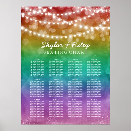 String Lights Gay Wedding Seating Chart 12 Tables Poster (Voorkant)