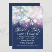 String Lights Glam Navy Verjaardagsfeest Kaart (Voorkant / Achterkant)