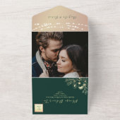String Lights Gold en Emerald Green Wedding All In One Uitnodiging (Buitenkant)