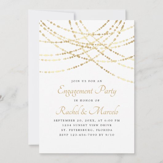 String Lights Gold Engagement Party Kaart (Voorkant)
