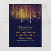 String Lights Goud Confetti Navy Save the Date Aankondigingskaart (Voorkant)