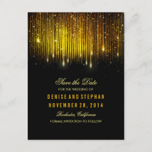 String Lights Goud confetti zwart Bewaar de datum Aankondigingskaart
