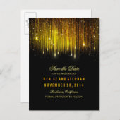 String Lights Goud confetti zwart Bewaar de datum Aankondigingskaart (Voorkant / Achterkant)