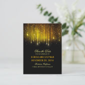 String Lights Goud confetti zwart Bewaar de datum Aankondigingskaart (Staand voorkant)