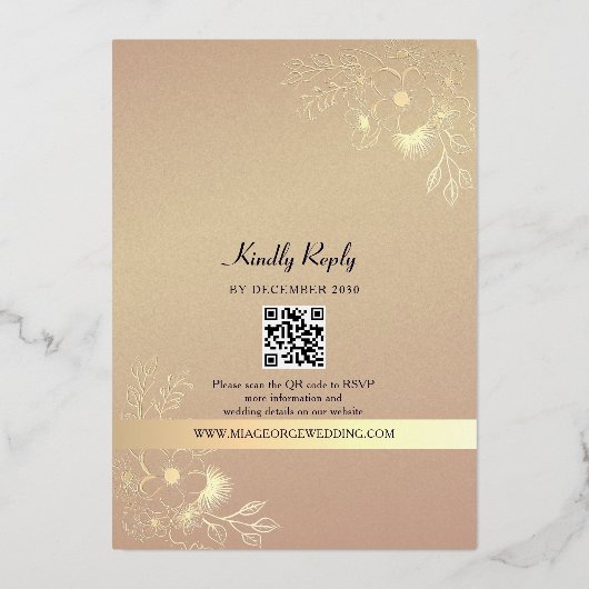 String Lights Goud Paarse bruiloft QR-code Folie Uitnodiging (Achterkant)