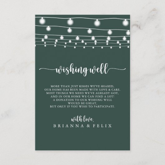 String Lights Groene Bruiloft Wishing Well Informatiekaartje (Voorkant)