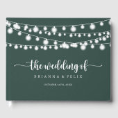 String Lights Groene Kalligrafie Bruiloft Gastenboek (Voorkant)