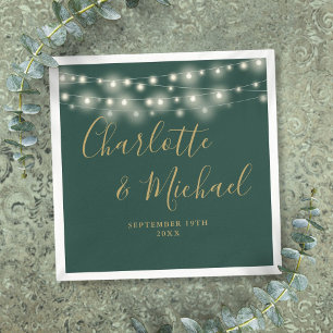 String Lights Handtekening Goud Script Groen Bruil Servet