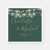 String Lights Handtekening Goud Script Groen Bruil Servet (Voorkant)