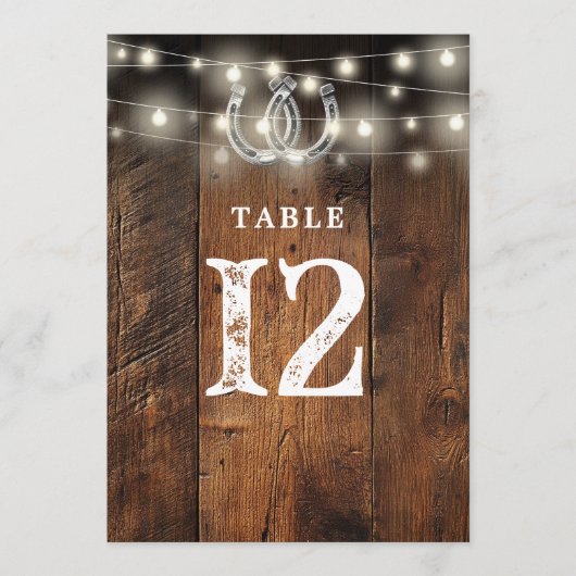 String Lights Horseshoes Barn Wood Table Number Kaart (Voorkant)