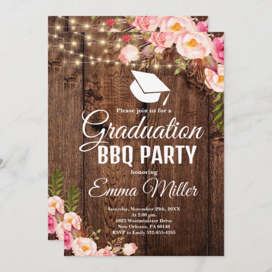 String Lights Hout Afstuderen BBQ Party Kaart (Voorkant / Achterkant)