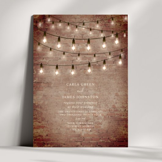 String Lights  Industriële Baksteen Bruiloft Kaart