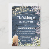 String Lights Kaarsen & Kant Rustieke Blauwe Bruil Kaart (Voorkant)