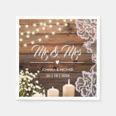 String Lights Kant Mr. en Mrs Rustic Wood Wedding Servet (Voorkant)