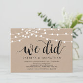 String Lights Kraft, Black font, Wedding Elopement Kaart (Staand voorkant)