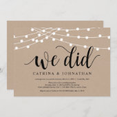 String Lights Kraft, Black font, Wedding Elopement Kaart (Voorkant / Achterkant)