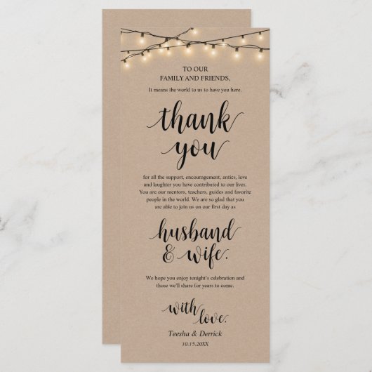 String Lights Kraft, Plaats instelling Dank u kaar Programma (Voorkant / Achterkant)