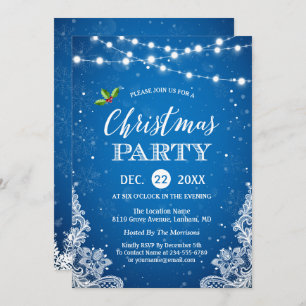 String Lights Lace Snowflakes Blue Kerstparty Kaart
