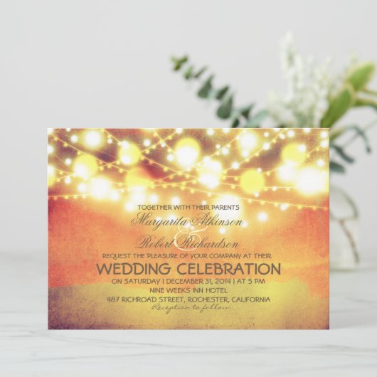 String Lights Lantaarns Gloeiende bruiloft Uitnodi Kaart (Staand voorkant)