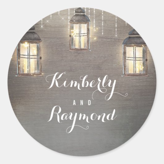 String Lights Lantaarns Rustieke Bruiloft Ronde Sticker (Voorkant)