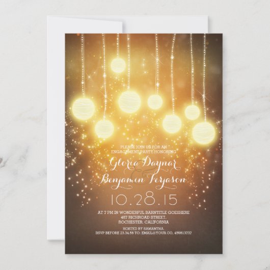 String Lights & Lanterns Shimmer Engagement Party Kaart (Voorkant)