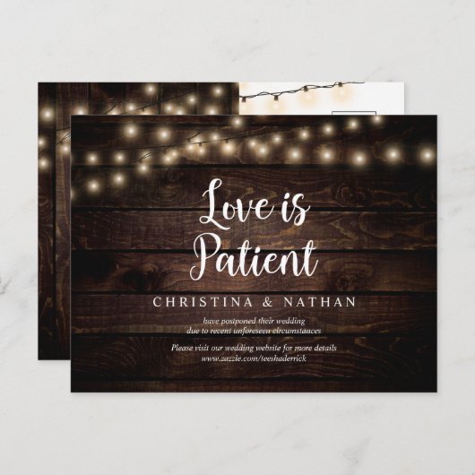 String Lights, Love is Patient, Black, Postponed Briefkaart (Voorkant / Achterkant)