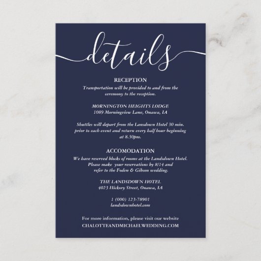 String Lights Marine Blauw Bruiloft Details Informatiekaartje (Voorkant)